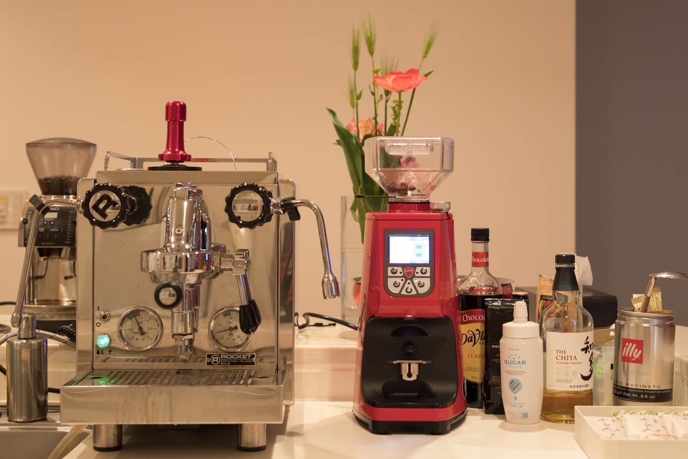 The espresso machine and grinders